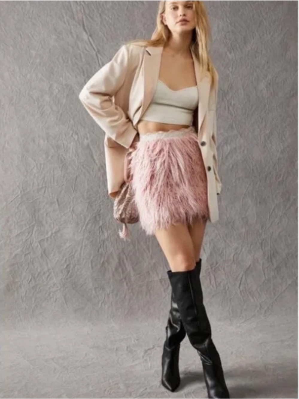 Rare Free People Party Time Faux Mongolian Fur Mini Skirt Pink XS NWT